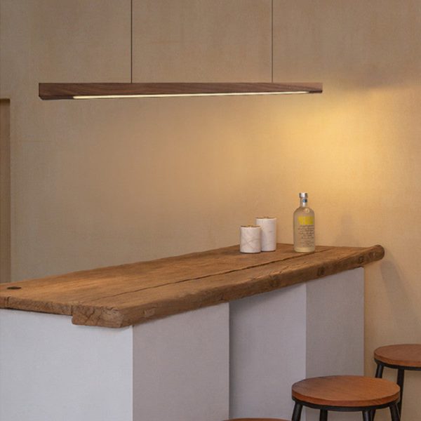 Modern Minimalist Rectangular Long Plate PC Walnut Raw Wood Aluminum LED Chandelier Island Light For Dining Room - Image 11