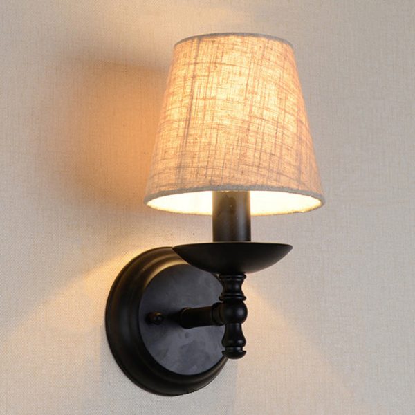 Traditional Rustic Round Cylinder Fabric Iron 1-Light Wall Sconce Lamp For Bedroom - Image 7