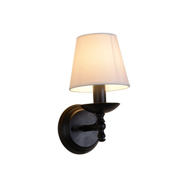 Traditional Rustic Round Cylinder Fabric Iron 1-Light Wall Sconce Lamp For Bedroom - Image 9