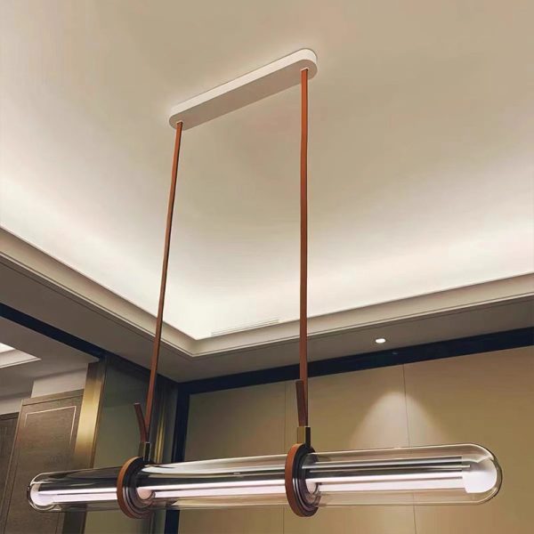 Modern Minimalist Long Cylinder Glass Belt LED Chandelier Island Light For Dining Room - Image 9