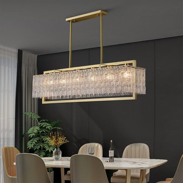Modern Luxury Round Rectangle Glass Brass 5/6/8/10 Light Chandelier Island Light For Dining Room - Image 3
