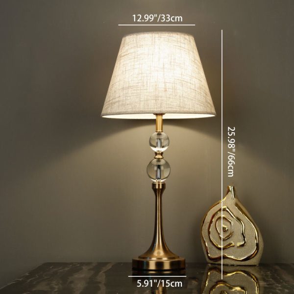 Traditional Vintage Scalloped Round Beads Fabric Crystal Brass 1-Light Table Lamp For Living Room - Image 5