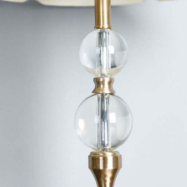 Traditional Vintage Scalloped Round Beads Fabric Crystal Brass 1-Light Table Lamp For Living Room - Image 7