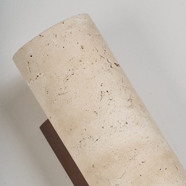 Traditional Japanese Square Cylinder Rectangle Yellow Travertine Solid Wood 1-Light Wall Sconce Lamp For Living Room - Image 4