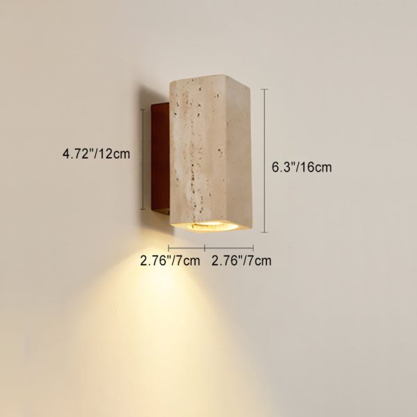 Traditional Japanese Square Cylinder Rectangle Yellow Travertine Solid Wood 1-Light Wall Sconce Lamp For Living Room - Image 6