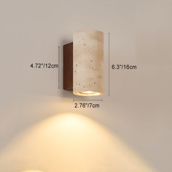 Traditional Japanese Square Cylinder Rectangle Yellow Travertine Solid Wood 1-Light Wall Sconce Lamp For Living Room - Image 7