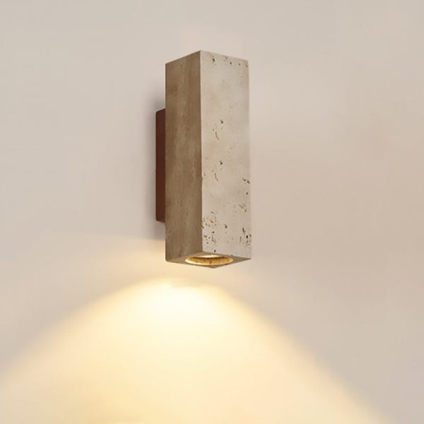 Traditional Japanese Square Cylinder Rectangle Yellow Travertine Solid Wood 1-Light Wall Sconce Lamp For Living Room - Image 10
