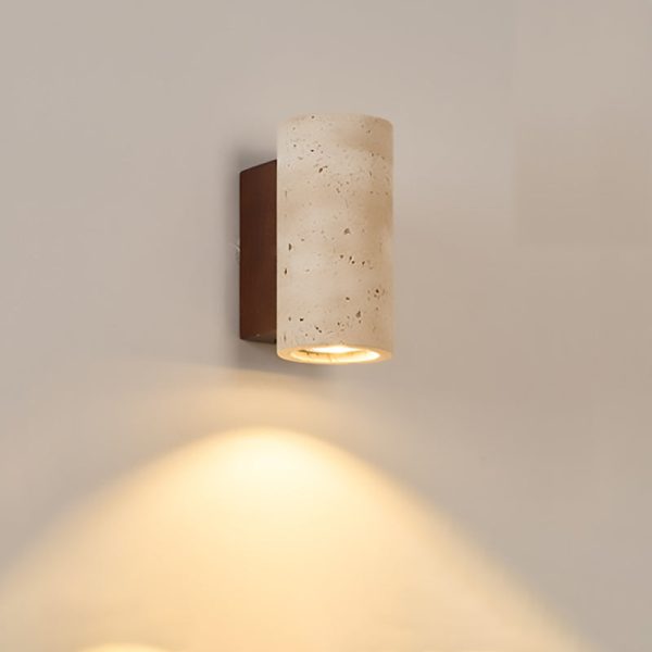 Traditional Japanese Square Cylinder Rectangle Yellow Travertine Solid Wood 1-Light Wall Sconce Lamp For Living Room - Image 11