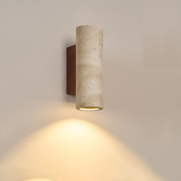 Traditional Japanese Square Cylinder Rectangle Yellow Travertine Solid Wood 1-Light Wall Sconce Lamp For Living Room - Image 12
