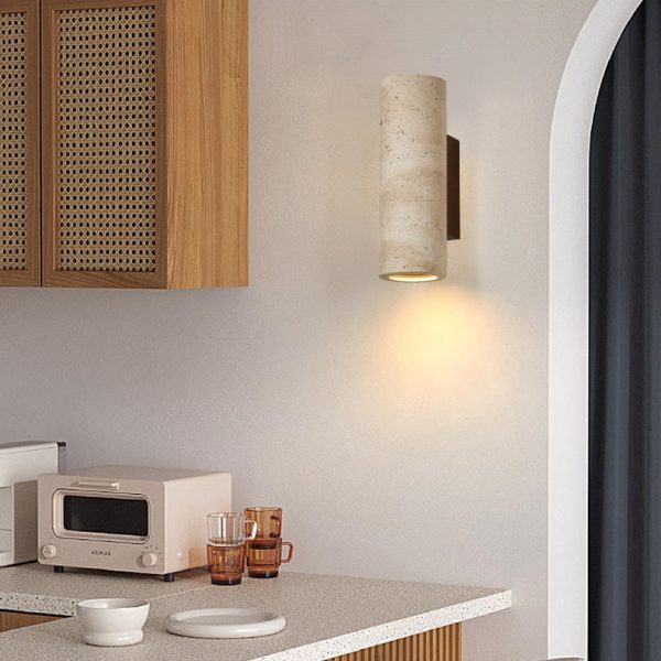 Traditional Japanese Square Cylinder Rectangle Yellow Travertine Solid Wood 1-Light Wall Sconce Lamp For Living Room - Image 13