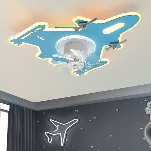 Modern Art Deco Kids Airplane Shapes Acrylic Hardware Resin LED Flush Mount Ceiling Fan Light For Bedroom - Image 2