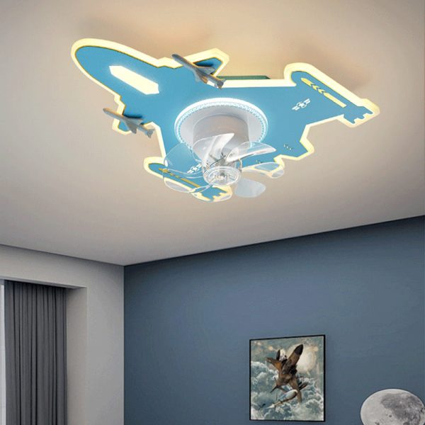 Modern Art Deco Kids Airplane Shapes Acrylic Hardware Resin LED Flush Mount Ceiling Fan Light For Bedroom - Image 3