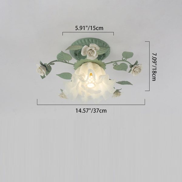 Traditional Rustic Leaf Floral Branch Glass Ceramic Iron 1/4/5/6/9 Light Semi-Flush Mount Ceiling Light For Living Room - Image 4