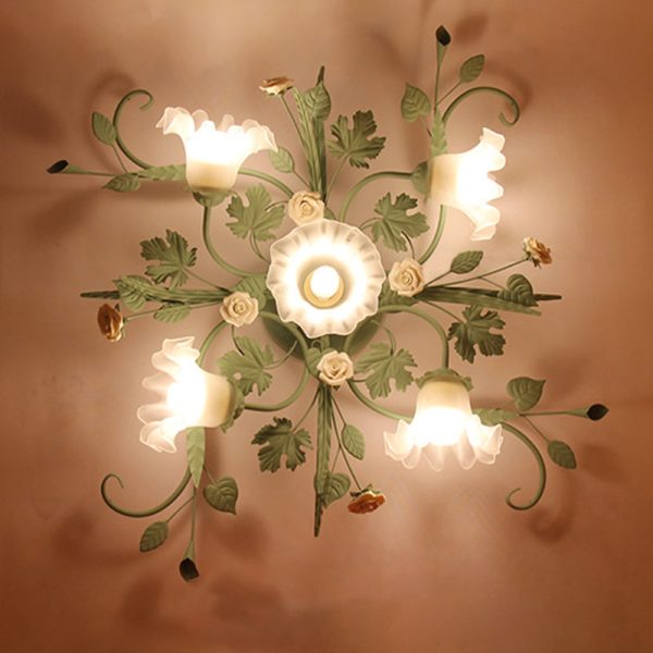 Traditional Rustic Leaf Floral Branch Glass Ceramic Iron 1/4/5/6/9 Light Semi-Flush Mount Ceiling Light For Living Room - Image 13