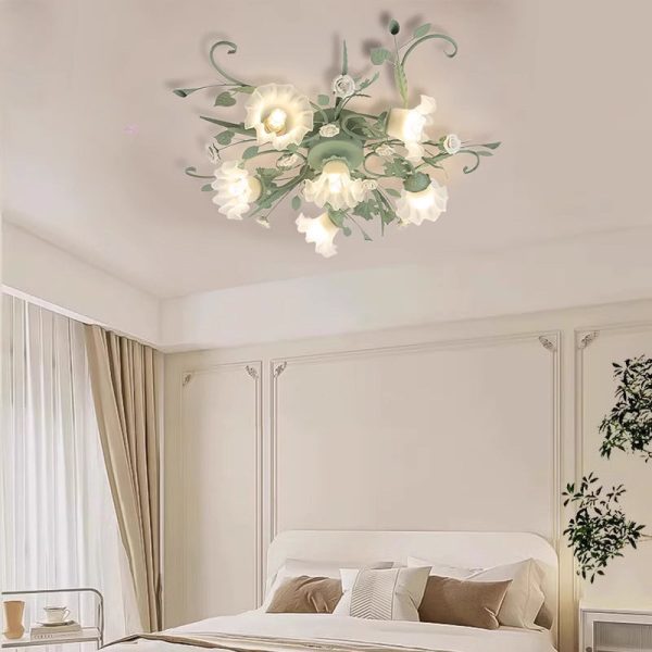 Traditional Rustic Leaf Floral Branch Glass Ceramic Iron 1/4/5/6/9 Light Semi-Flush Mount Ceiling Light For Living Room - Image 17