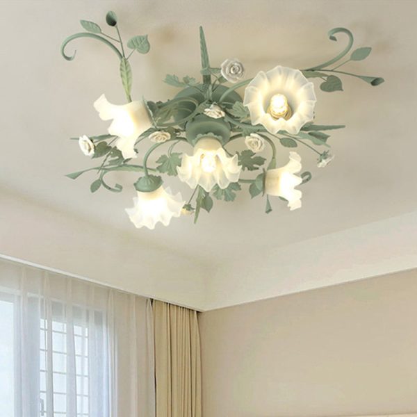 Traditional Rustic Leaf Floral Branch Glass Ceramic Iron 1/4/5/6/9 Light Semi-Flush Mount Ceiling Light For Living Room - Image 18