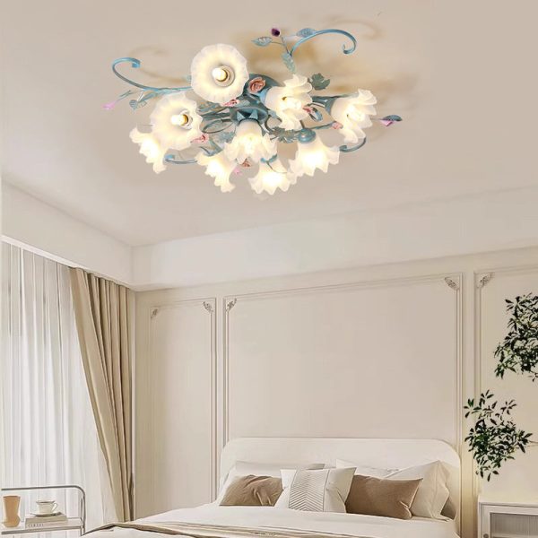 Traditional Rustic Leaf Floral Branch Glass Ceramic Iron 1/4/5/6/9 Light Semi-Flush Mount Ceiling Light For Living Room - Image 19