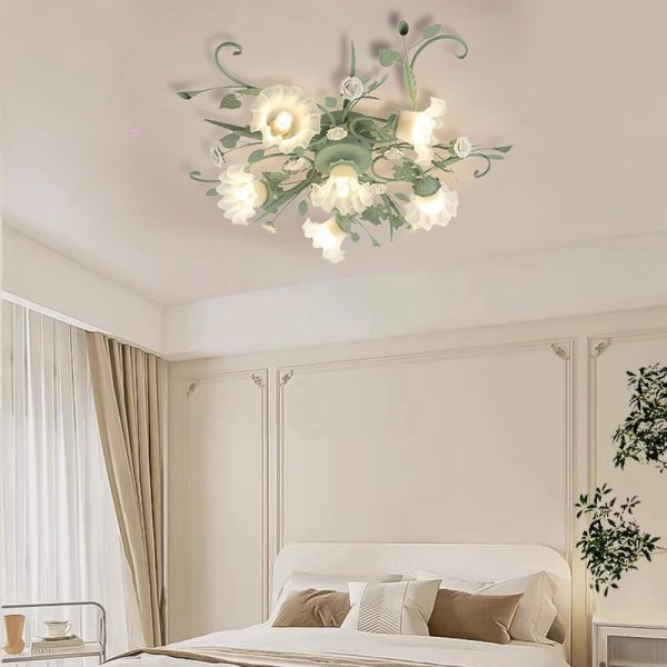 Traditional Rustic Leaf Floral Branch Glass Ceramic Iron 1/4/5/6/9 Light Semi-Flush Mount Ceiling Light For Living Room - Image 20