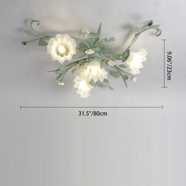 Traditional Rustic Leaf Floral Branch Glass Ceramic Iron 1/4/5/6/9 Light Semi-Flush Mount Ceiling Light For Living Room - Image 5