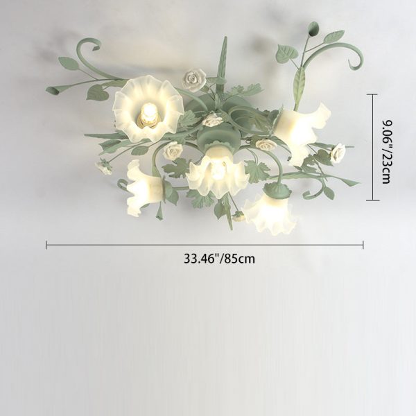 Traditional Rustic Leaf Floral Branch Glass Ceramic Iron 1/4/5/6/9 Light Semi-Flush Mount Ceiling Light For Living Room - Image 6