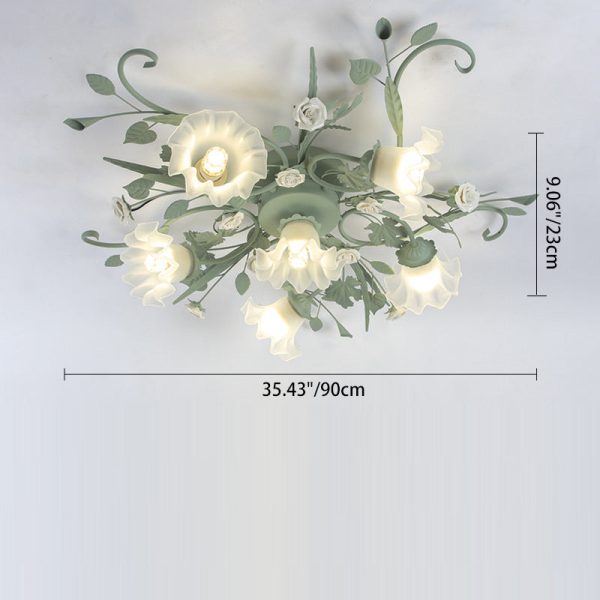 Traditional Rustic Leaf Floral Branch Glass Ceramic Iron 1/4/5/6/9 Light Semi-Flush Mount Ceiling Light For Living Room - Image 7