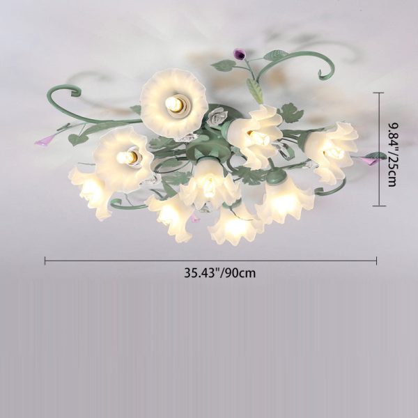 Traditional Rustic Leaf Floral Branch Glass Ceramic Iron 1/4/5/6/9 Light Semi-Flush Mount Ceiling Light For Living Room - Image 8