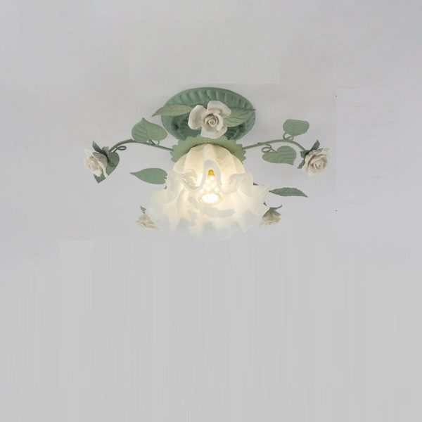 Traditional Rustic Leaf Floral Branch Glass Ceramic Iron 1/4/5/6/9 Light Semi-Flush Mount Ceiling Light For Living Room - Image 24