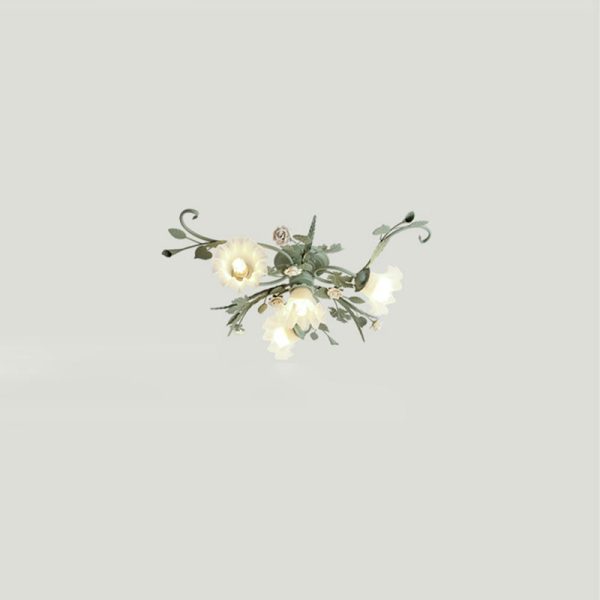 Traditional Rustic Leaf Floral Branch Glass Ceramic Iron 1/4/5/6/9 Light Semi-Flush Mount Ceiling Light For Living Room - Image 26