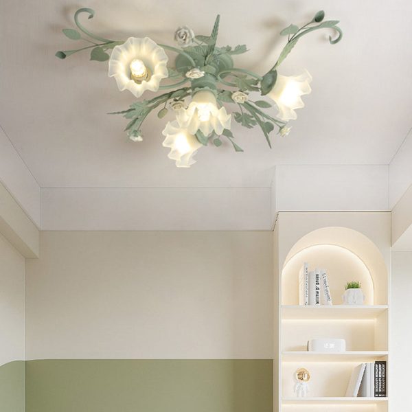 Traditional Rustic Leaf Floral Branch Glass Ceramic Iron 1/4/5/6/9 Light Semi-Flush Mount Ceiling Light For Living Room - Image 23
