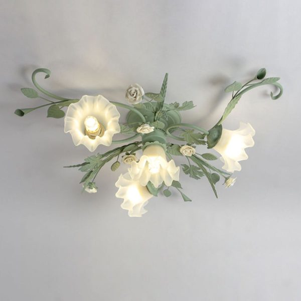 Traditional Rustic Leaf Floral Branch Glass Ceramic Iron 1/4/5/6/9 Light Semi-Flush Mount Ceiling Light For Living Room - Image 25