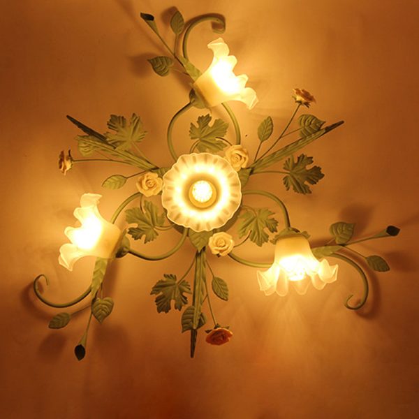 Traditional Rustic Leaf Floral Branch Glass Ceramic Iron 1/4/5/6/9 Light Semi-Flush Mount Ceiling Light For Living Room - Image 15