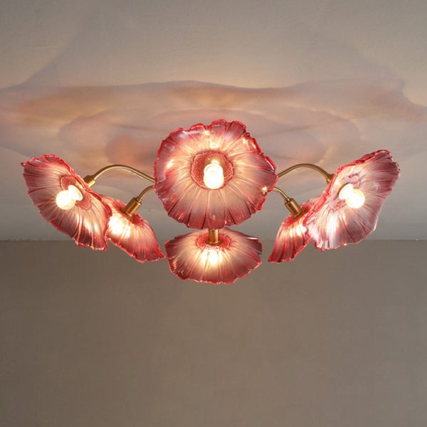 Contemporary Scandinavian Branch Flower Round Glass Iron 5/6 Light Semi-Flush Mount Ceiling Light For Living Room - Image 7