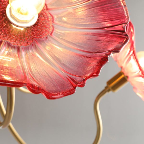 Contemporary Scandinavian Branch Flower Round Glass Iron 5/6 Light Semi-Flush Mount Ceiling Light For Living Room - Image 8