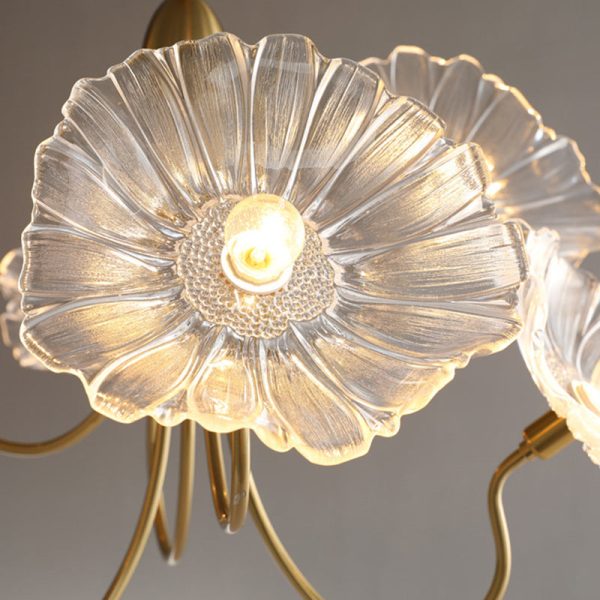 Contemporary Scandinavian Branch Flower Round Glass Iron 5/6 Light Semi-Flush Mount Ceiling Light For Living Room - Image 9