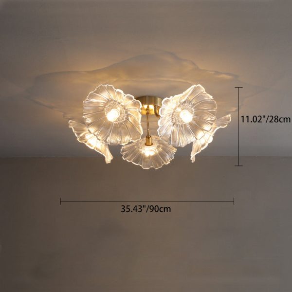 Contemporary Scandinavian Branch Flower Round Glass Iron 5/6 Light Semi-Flush Mount Ceiling Light For Living Room - Image 4
