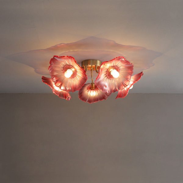 Contemporary Scandinavian Branch Flower Round Glass Iron 5/6 Light Semi-Flush Mount Ceiling Light For Living Room - Image 10