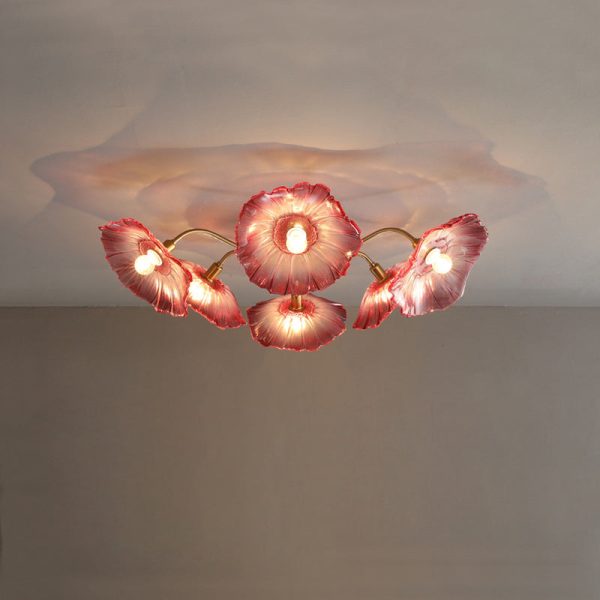 Contemporary Scandinavian Branch Flower Round Glass Iron 5/6 Light Semi-Flush Mount Ceiling Light For Living Room - Image 11