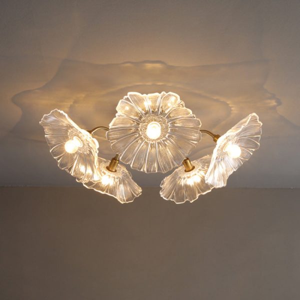 Contemporary Scandinavian Branch Flower Round Glass Iron 5/6 Light Semi-Flush Mount Ceiling Light For Living Room - Image 12