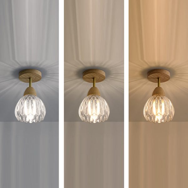 Contemporary Creative Cream Pod Round Glass Wood 1-Light Semi-Flush Mount Ceiling Light For Living Room - Image 4