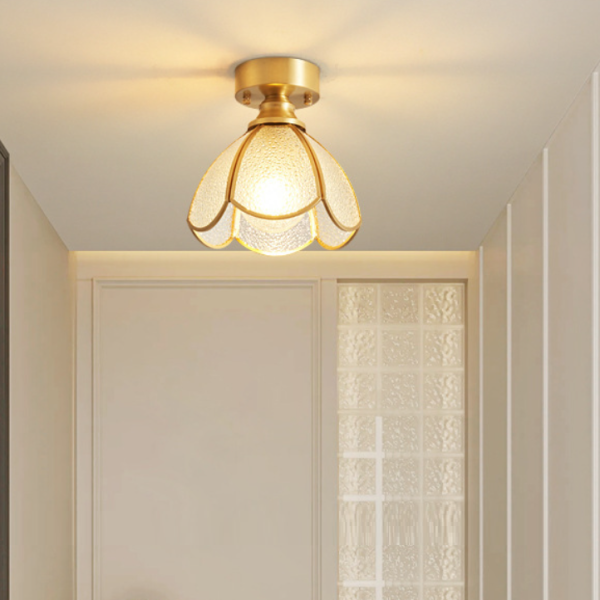 Traditional Vintage Round Leaf Umbrella Glass Copper 1-Light Semi-Flush Mount Ceiling Light For Living Room - Image 2