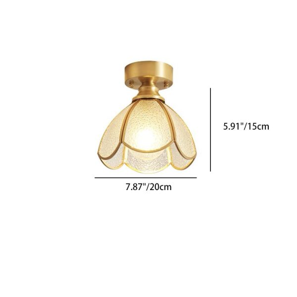 Traditional Vintage Round Leaf Umbrella Glass Copper 1-Light Semi-Flush Mount Ceiling Light For Living Room - Image 4