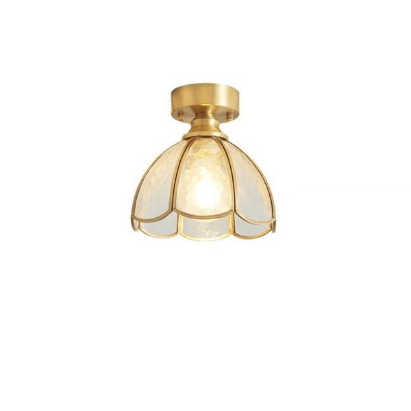 Traditional Vintage Round Leaf Umbrella Glass Copper 1-Light Semi-Flush Mount Ceiling Light For Living Room - Image 9