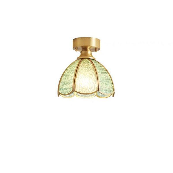 Traditional Vintage Round Leaf Umbrella Glass Copper 1-Light Semi-Flush Mount Ceiling Light For Living Room - Image 10