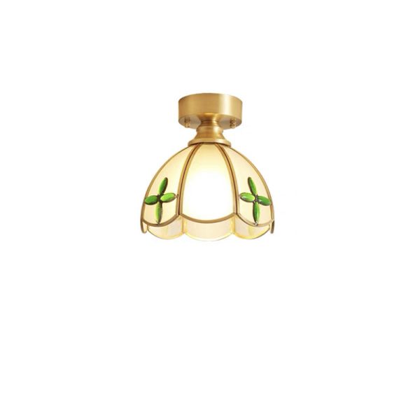 Traditional Vintage Round Leaf Umbrella Glass Copper 1-Light Semi-Flush Mount Ceiling Light For Living Room - Image 11