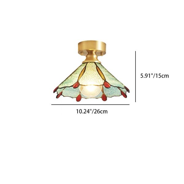 Traditional Vintage Round Leaf Umbrella Glass Copper 1-Light Semi-Flush Mount Ceiling Light For Living Room - Image 5