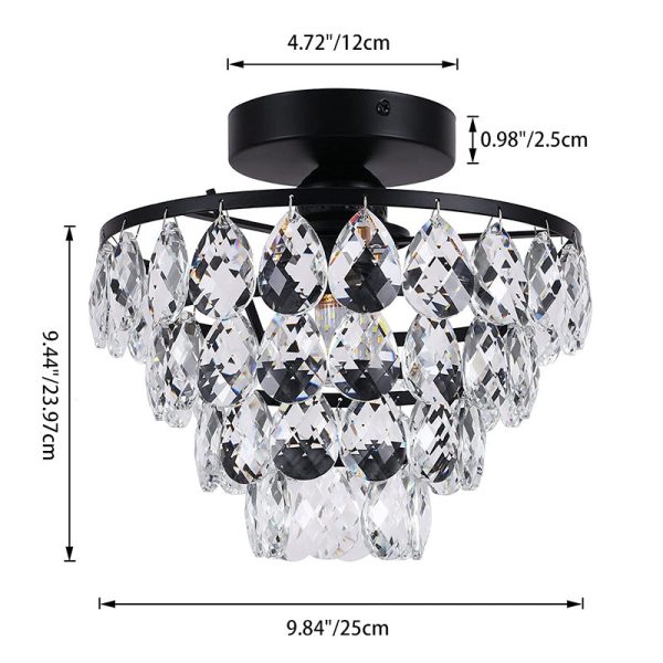 Contemporary Scandinavian Pendant Tapered Round Crystal Iron 1-Light Semi-Flush Mount Ceiling Light For Living Room - Image 4