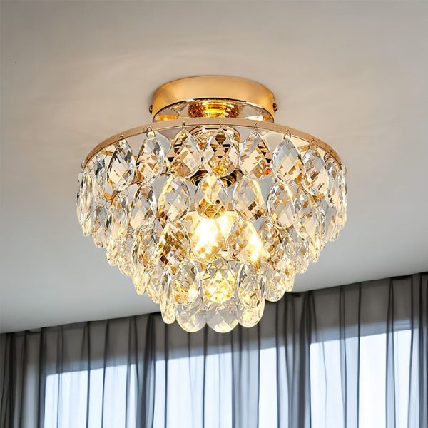 Contemporary Scandinavian Pendant Tapered Round Crystal Iron 1-Light Semi-Flush Mount Ceiling Light For Living Room - Image 2
