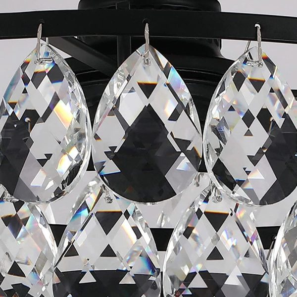 Contemporary Scandinavian Pendant Tapered Round Crystal Iron 1-Light Semi-Flush Mount Ceiling Light For Living Room - Image 5