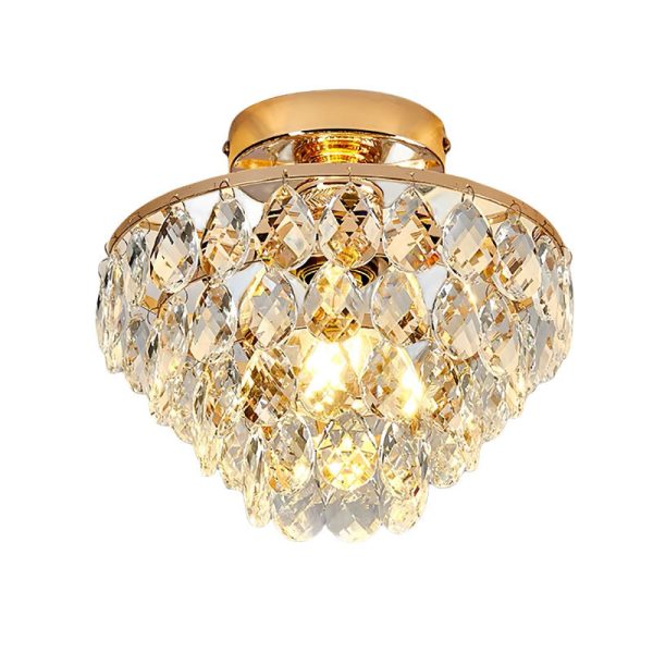 Contemporary Scandinavian Pendant Tapered Round Crystal Iron 1-Light Semi-Flush Mount Ceiling Light For Living Room - Image 9
