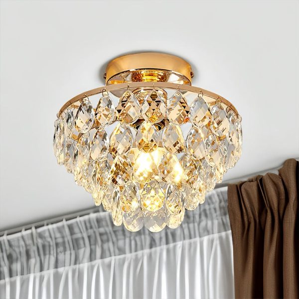 Contemporary Scandinavian Pendant Tapered Round Crystal Iron 1-Light Semi-Flush Mount Ceiling Light For Living Room - Image 7